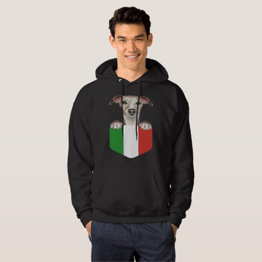 Italy Flag Whippet Dog In Pocket パーカ (正面フル)