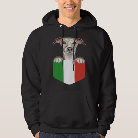 Italy Flag Whippet Dog In Pocket パーカ (正面)