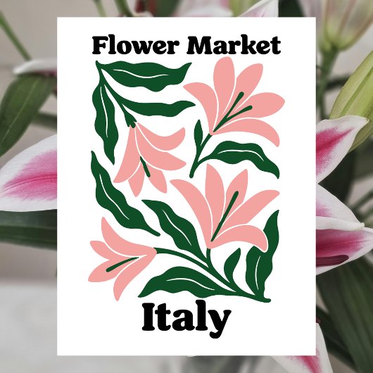 Italy Flower Market Pink Lily & Emerald Leaf ポストカード