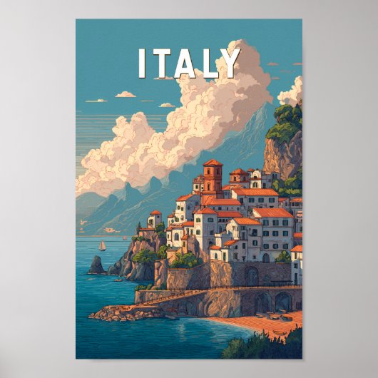 Italy Illustration Travel Art Vintage ポスター (正面)