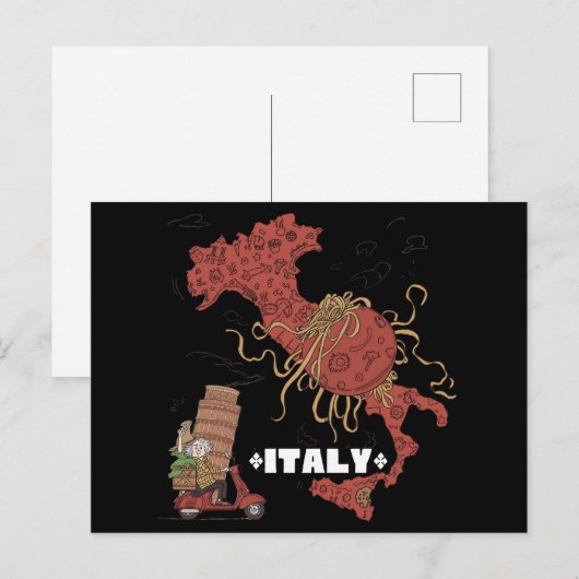 Italy Map Flying Spaghetti Monster Pastafarian ポストカード (正面/裏面)