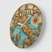 Italy Map Wall Vintage ラージ壁時計 (傾斜)
