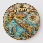 Italy Map Wall Vintage ラージ壁時計 (正面)