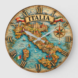 Italy Map Wall Vintage ラージ壁時計