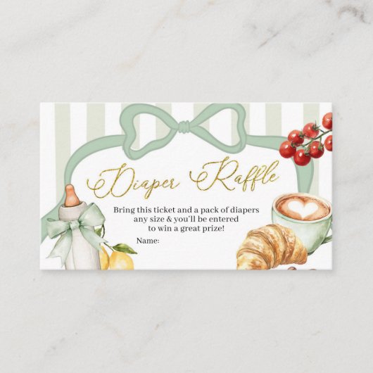 Italy Sage Green Coquette Stripes Diaper Raffle エンクロージャーカード (正面)