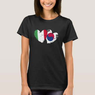 Italy South Korea Heart Flags Italian Korean Dual  Tシャツ