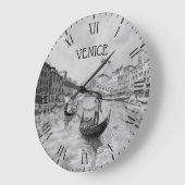 Italy Travel - VENICE black and white souvenir  ラージ壁時計 (傾斜)