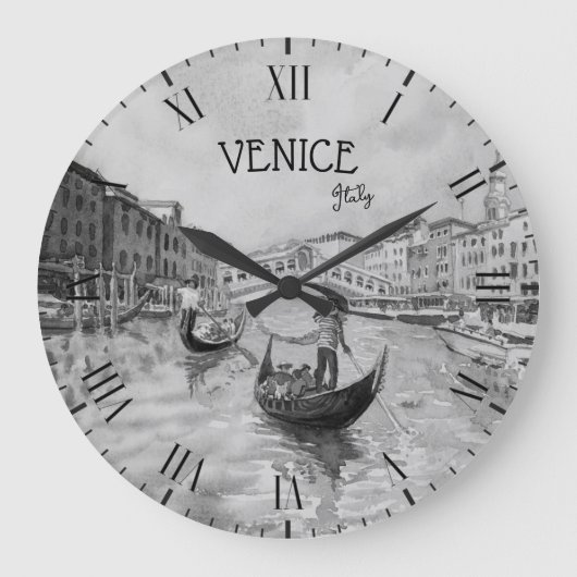 Italy Travel - VENICE black and white souvenir  ラージ壁時計 (正面)