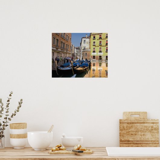 Italy, Venice, gondolas moored along canal ポスター (キッチン)