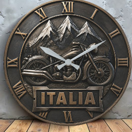 Italy Vintage Motorcycle Rustic Mountain Garage ラージ壁時計