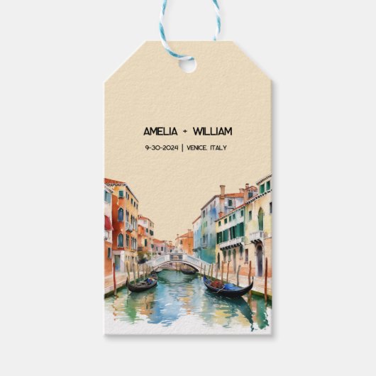Italy Watercolor Romantic Destination Wedding ギフトタグ (正面)