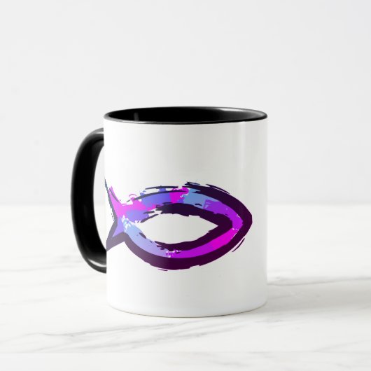 Itchusのカラフルでモダンなキリスト教の魚-青か紫色 マグカップ (正面左)