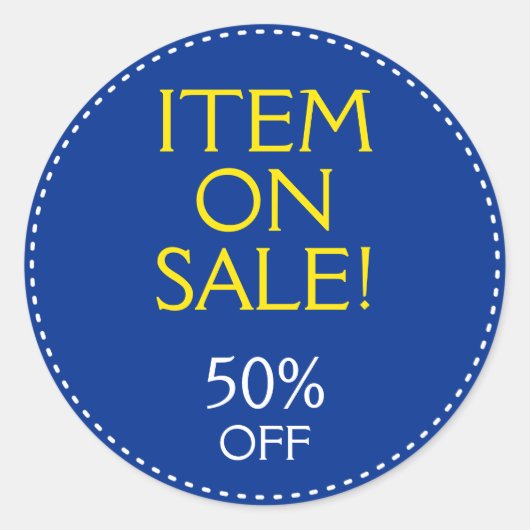 「ITEM ON SALE!」「50%オフ」ラウンドステッカー ラウンドシール (正面)