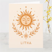 itha Celestial Sun Face Botanical Wreath Art カード (黄色い花)