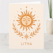 itha Celestial Sun Face Botanical Wreath Art カード (正面)