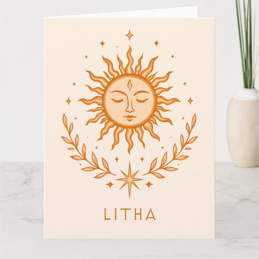 itha Celestial Sun Face Botanical Wreath Art カード (正面)