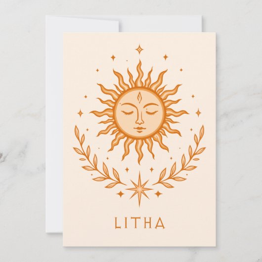 itha Celestial Sun Face Botanical Wreath Art カード (正面)