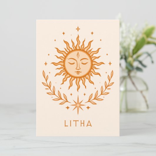 itha Celestial Sun Face Botanical Wreath Art カード (スタンド正面)