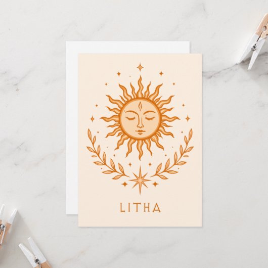 itha Celestial Sun Face Botanical Wreath Art カード (正面/裏面インサイチュ)