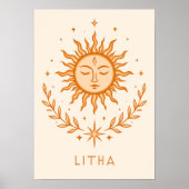 itha Celestial Sun Face Botanical Wreath Art ポスター (正面)