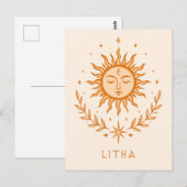itha Celestial Sun Face Botanical Wreath Art ポストカード (正面/裏面)