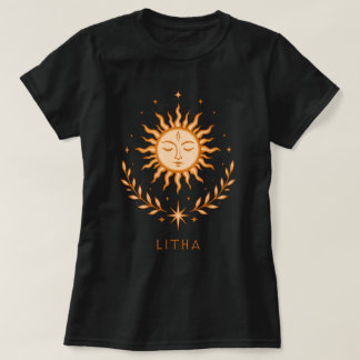 itha Celestial Sun Face Botanical Wreath Art Tシャツ