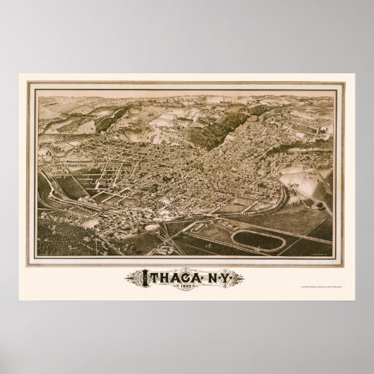 Ithaca, NYパノラママップ – 1882 ポスター (正面)