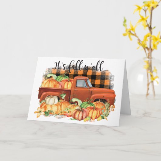 its秋オール引用文 |カボチャ付きヴィンテージトラック カード (黄色い花)