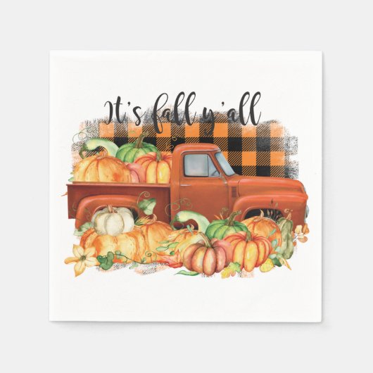 its秋オール引用文 |カボチャ付きヴィンテージトラック スタンダードカクテルナプキン (正面)
