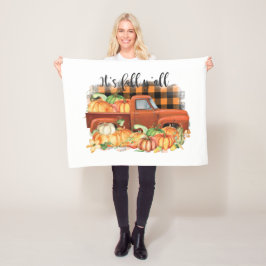 its秋オール引用文 |カボチャ付きヴィンテージトラック フリースブランケット