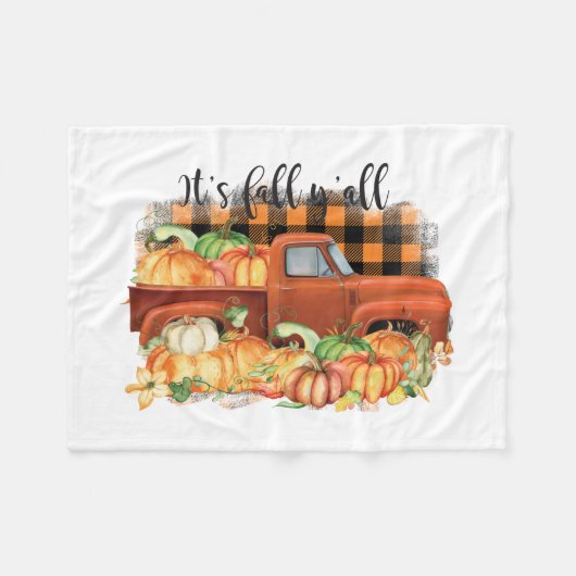 its秋オール引用文 |カボチャ付きヴィンテージトラック フリースブランケット (正面(横))