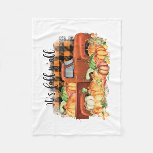 its秋オール引用文 |カボチャ付きヴィンテージトラック フリースブランケット (正面)
