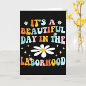 Its A Beautiful Day In The Laborhood Retro Labor D カード (黄色い花)