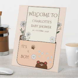 It's A Boy! かわいいクマとデイジーの花 赤ちゃんの歓迎会 台座サイン