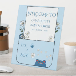 It's A Boy! かわいいクマとデイジーの花 赤ちゃんの歓迎会 台座サイン