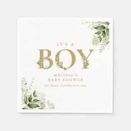 It's a Boy グリーンフォリア ゴールドレターベイビーシャワー スタンダードカクテルナプキン