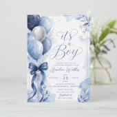 It's a Boy ネイビーバルーン ベビーシャワー 招待状 (スタンド正面)