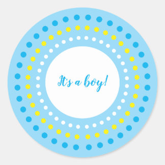 "It's a Boy!" ブルー+イエロー ドット ラウンドシール
