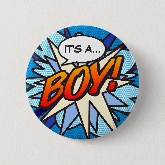 IT'S A BOY 性別発表 コミック風ポップアート 缶バッジ (正面)