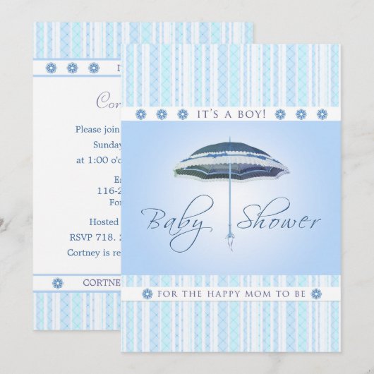 It's a Boy - Baby Shawer -青い傘 招待状 (正面/裏面)