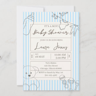 I'ts a Boy Baby Shower French theme 招待状