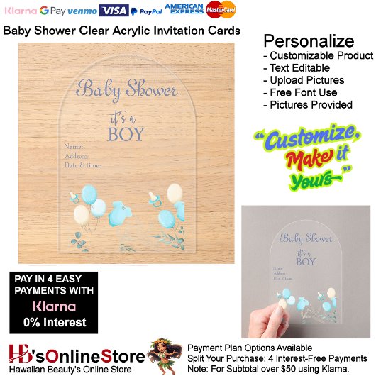 It's a Boy Baby shower Invitation Card 15 アクリル招待状