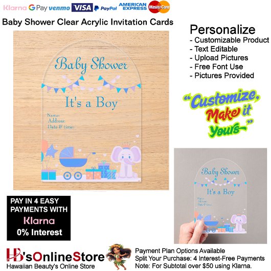 It's a Boy Baby Shower Invitation Card 18 アクリル招待状