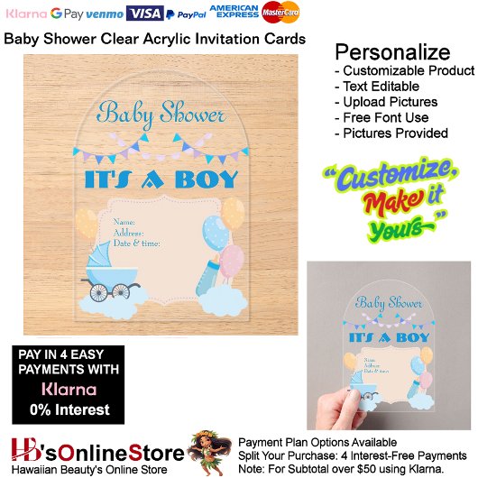 It's a Boy Baby Shower Invitation Card 19 アクリル招待状