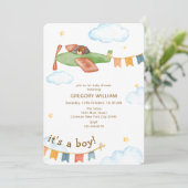 It's A Boy Bear Airplane Baby Shower 招待状 (スタンド正面)