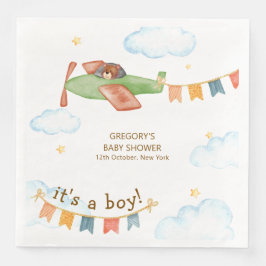 It's A Boy Bear Airplane Sky Baby Shower