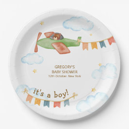 It's A Boy Bear Airplane Sky Baby Shower ペーパープレート