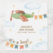It's A Boy Bear Airplane Sky Baby Shower  ワインラベル (シングルラベル)