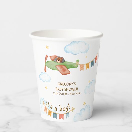 It's A Boy Bear Airplane Sky Baby Shower  紙コップ (裏面)
