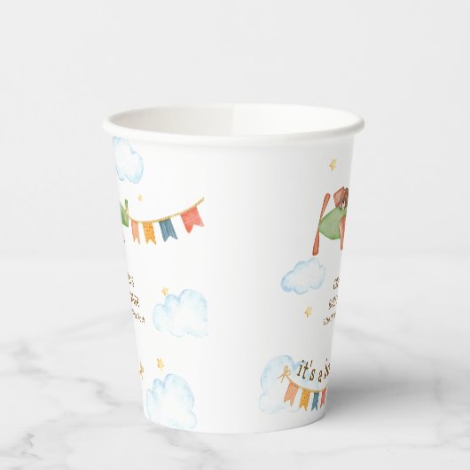It's A Boy Bear Airplane Sky Baby Shower  紙コップ (左)